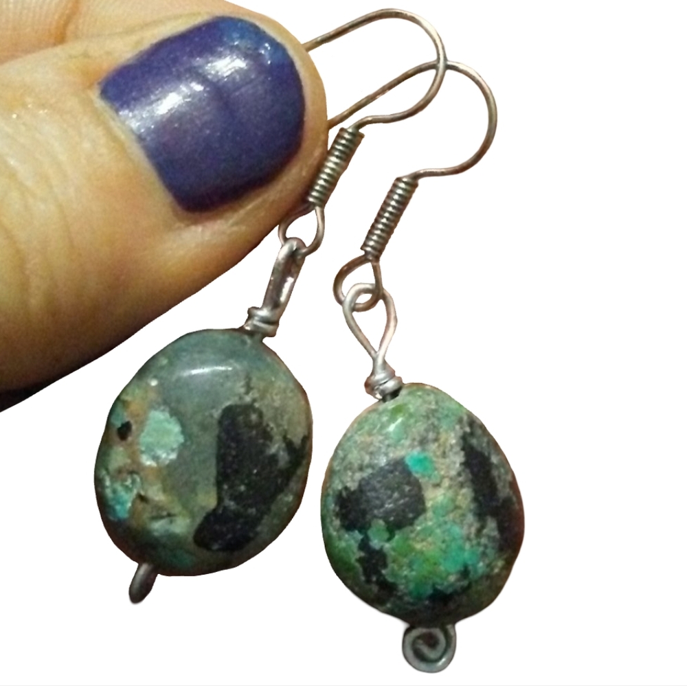 Turquoise Gem Stone Handmade Boho Statement Earrings Bohemian Hippie Gemstone